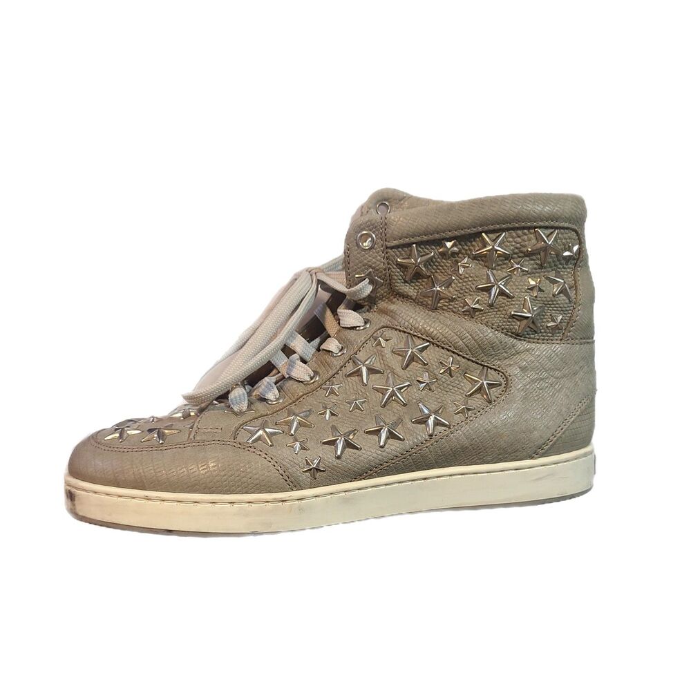 Jimmy Choo Tokyo Trainer Sneakers EU 35/US 5 Gray Star Studded High Top Italy - Picture 4 of 10